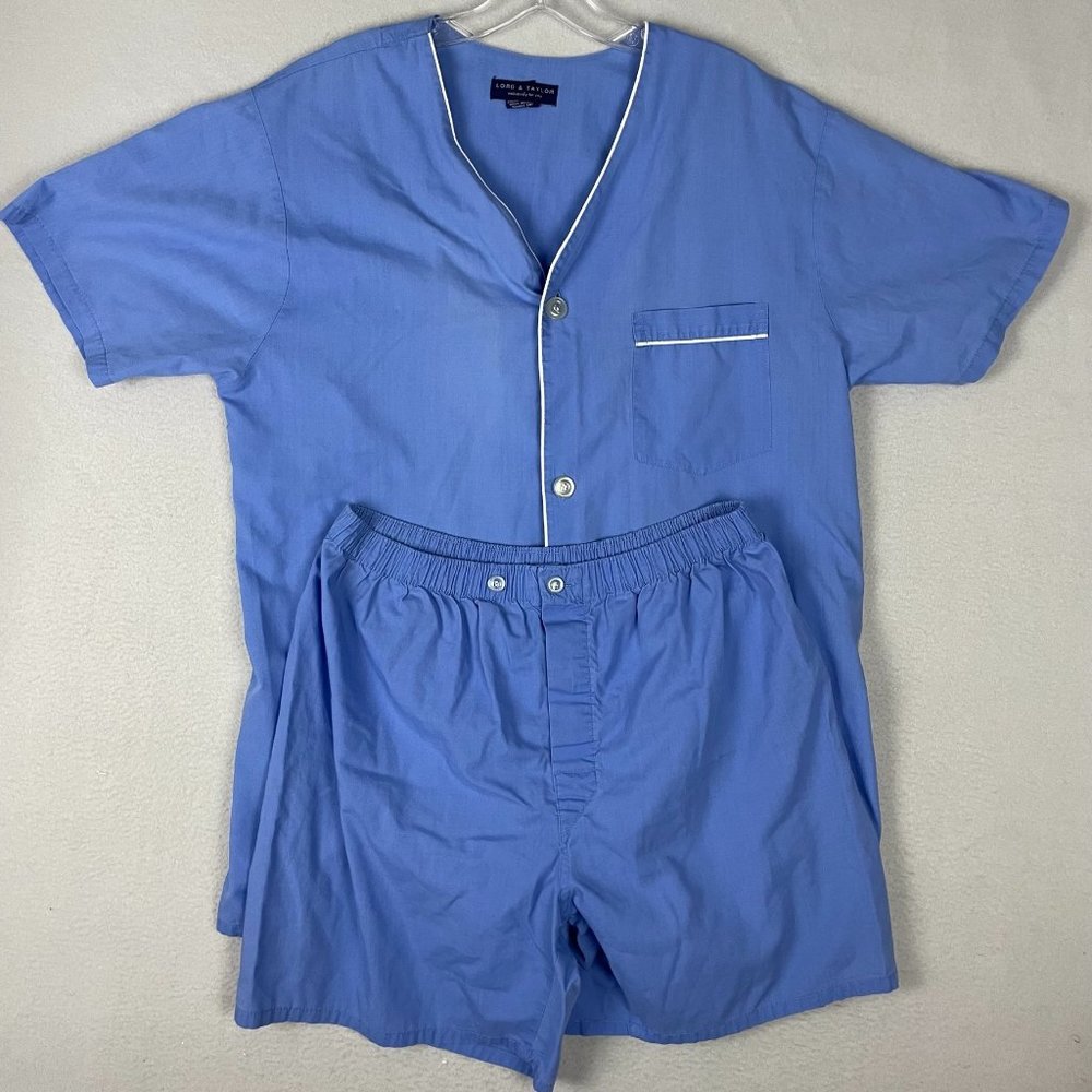 Lord and Taylor Womens Short Sleeve Button down Shirt and Button Shorts Pajamas